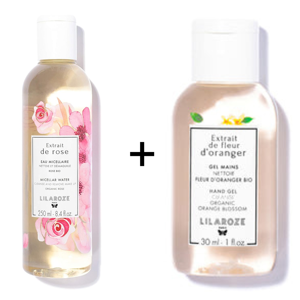 Lilaroze - Pack Eau Micellaire Extrait de Rose Nettoie et Démaquille Bio + Gel Mains Nettoie Extrait de Fleur D'oranger