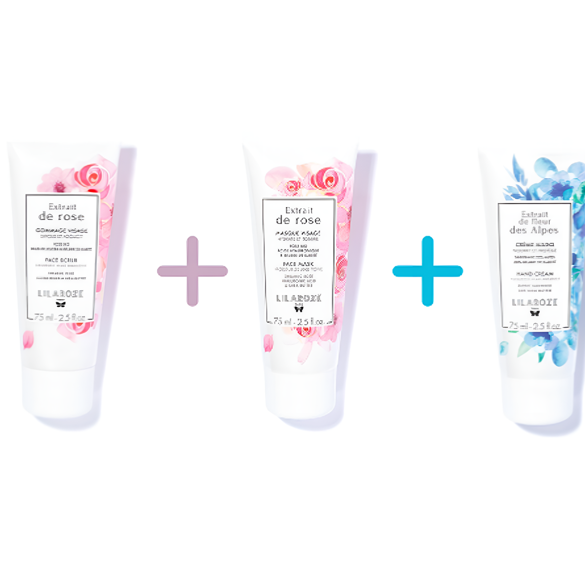 Lilaroze Paris - Pack Masque Visage Extrait de Rose Hydrate et Tonifie + Gommage Visage Extrait de Rose Exfolie et Adoucit + Crème Mains Extrait de Fleur Des Alpes Nourrit et Protège