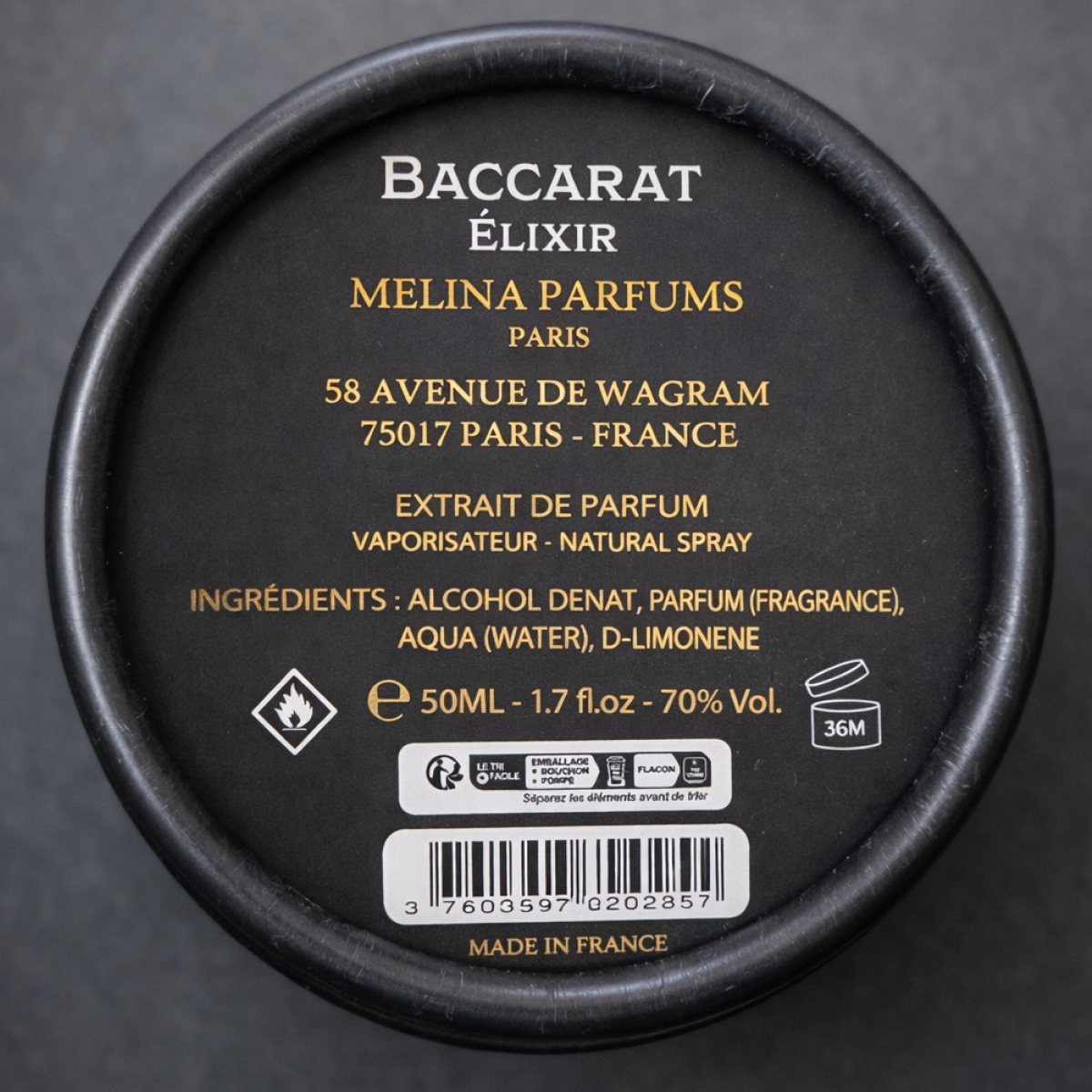 50ml Melina Parfums - Baccarat Elixir - Extrait de Parfum Mixte