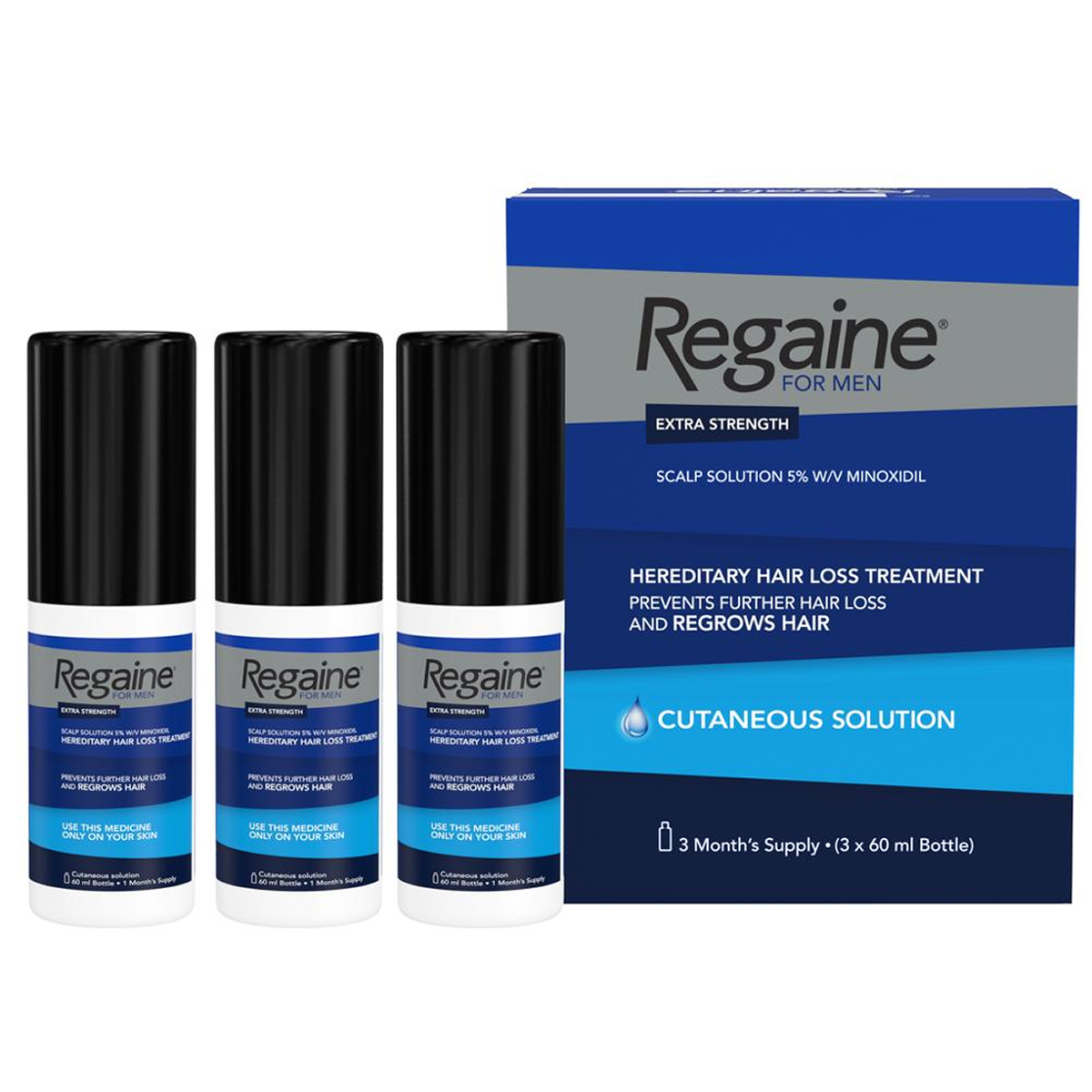 Regaine - Extra Strangth 5% Minoxidil 3mois D'utilisations 3*60ml