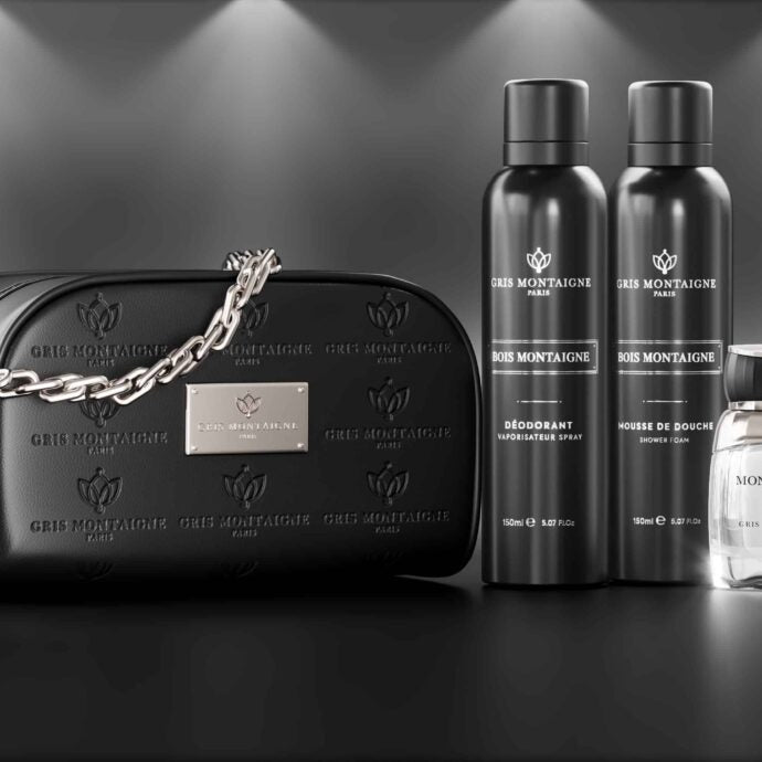 Kit Cosmético Madera de Montaigne Extracto de Perfume + Deo 150ml + Espuma de Ducha 150ml de la marca Gris Montaigne mixto 80ml