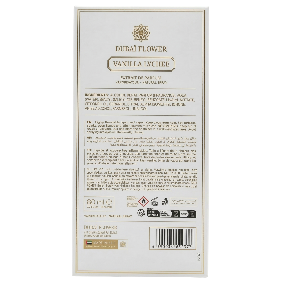 100ml Dubaï Flower - Vanilla Lychee - Extrait de Parfum Mixte