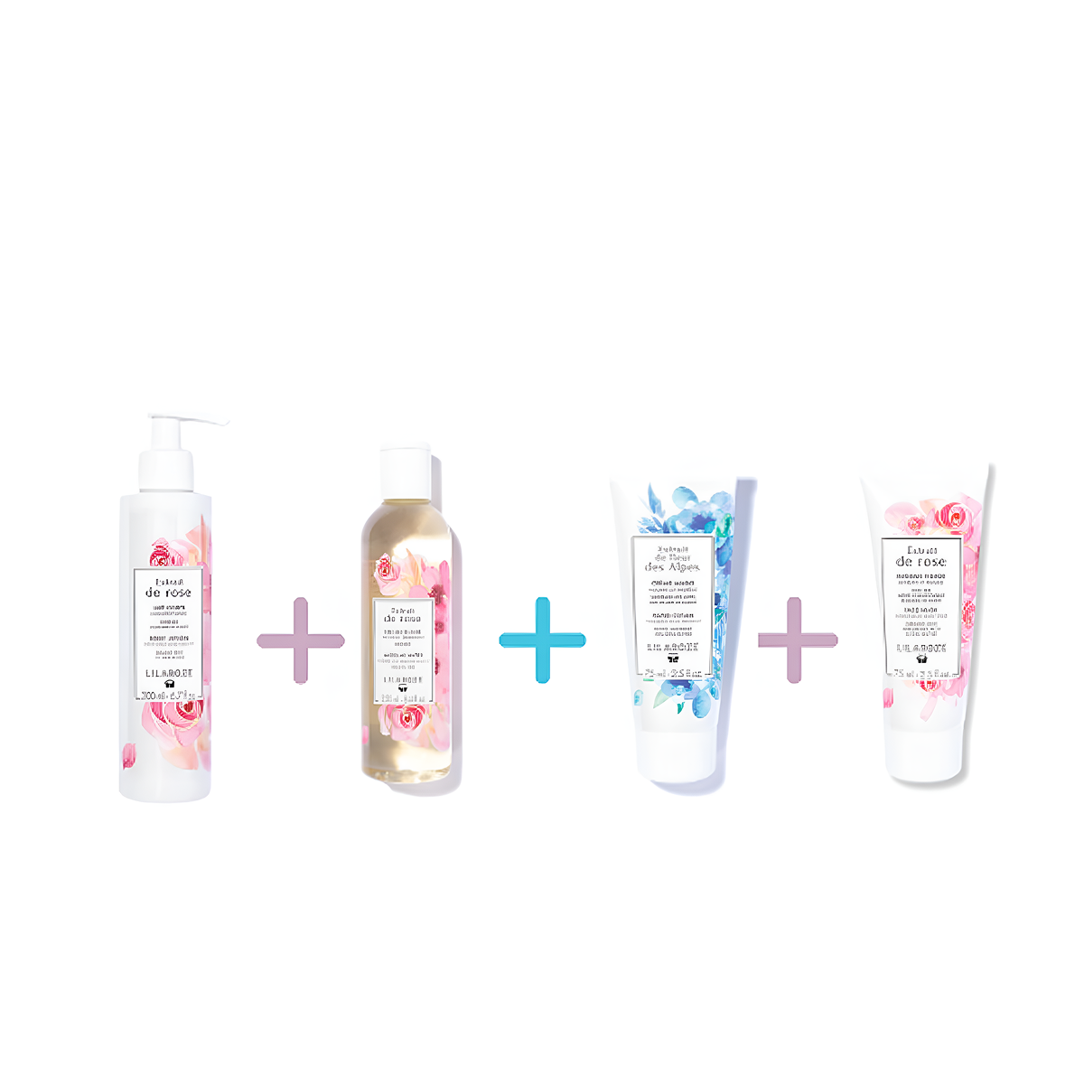 Lilaroze Paris - Pack Lait Corps Extrait de rose + Eau Micellaire Extrait de rose + Creme Mains Extrait de fleur des Alpes + Masque Visage Extrait de rose