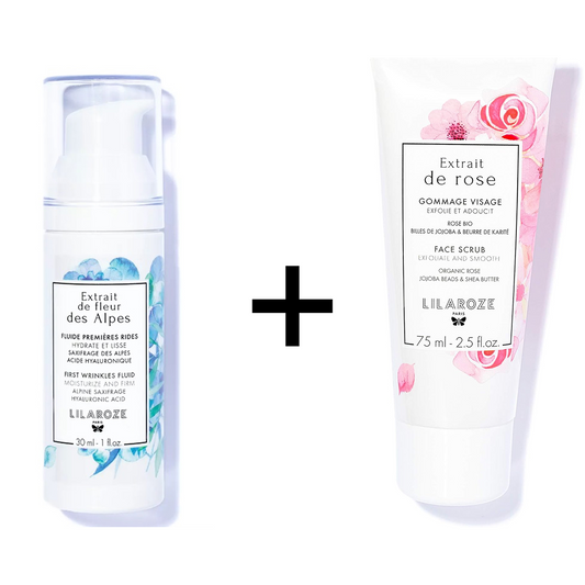 Lilaroze Paris - Pack Mascarilla Facial Extracto de Rose Hydrate et Tonifie + Fluide Première Rides Extracto de Fleur Des Alpes Hydrate et Lisse Acide Hyaluronique