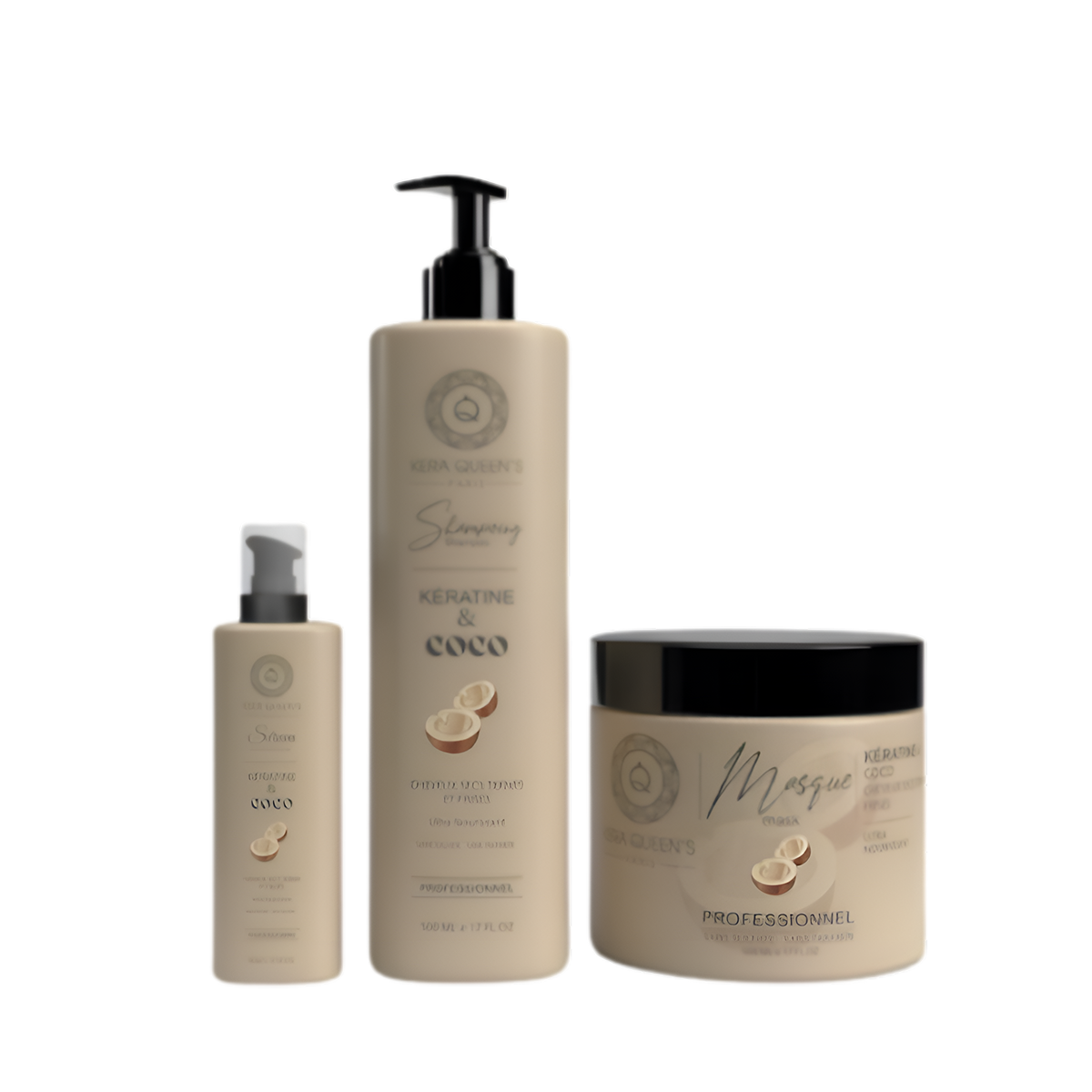 Kera Queen's - Trio Coco et Kératine - Champú 500ml + Mascarilla 500ml + Sérum 100ml