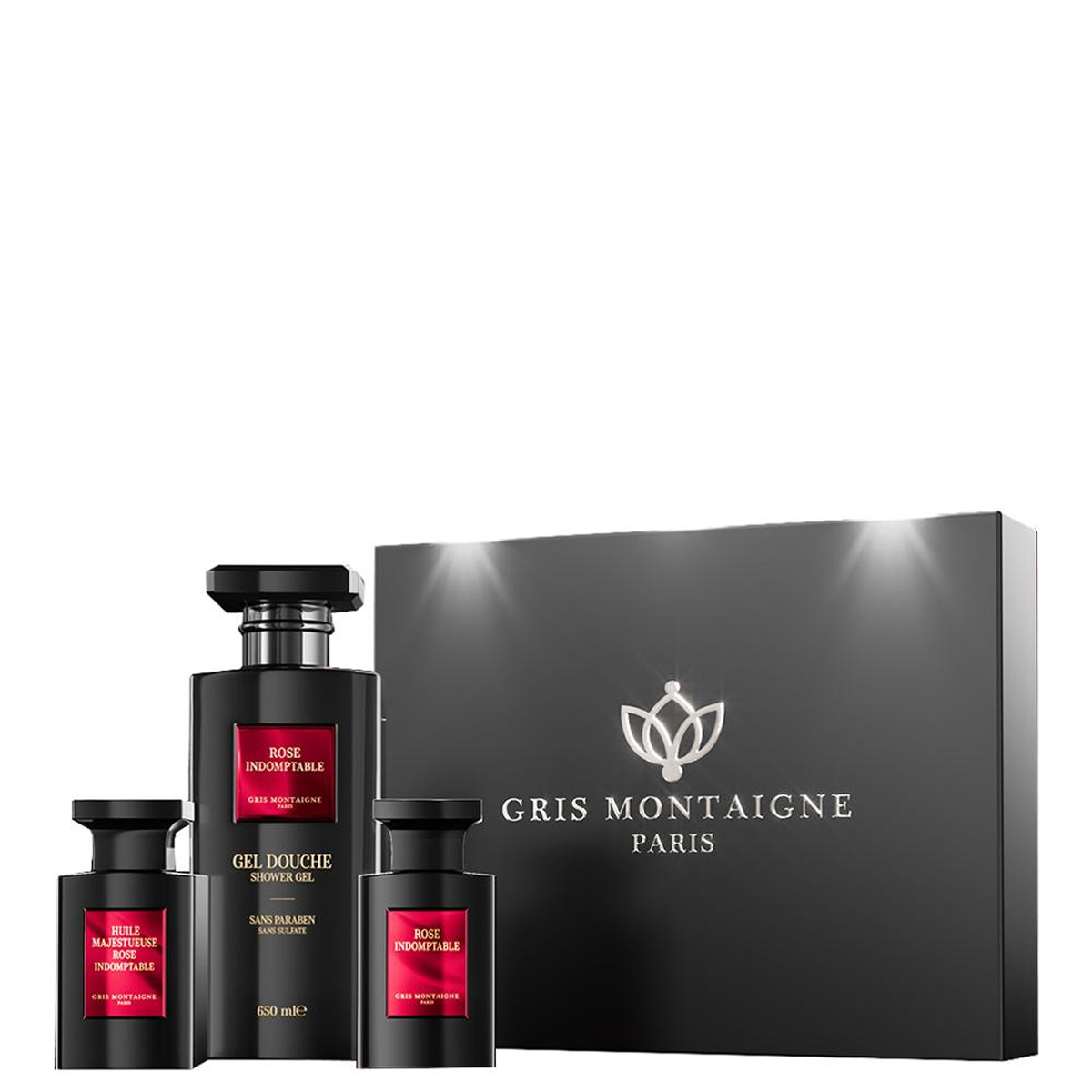 Gris Montaigne - Estuche Rose Indomptable Gel de Ducha 650ml + Parfum 75ml + Aceite 75ml