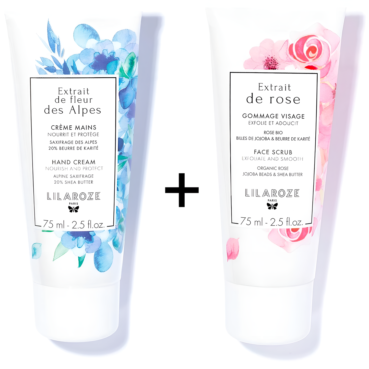Lilaroze Paris - Crema de Manos Nutritiva y Protectora + Exfoliante Facial Extracto de Rosa Exfolia y Suaviza Pack