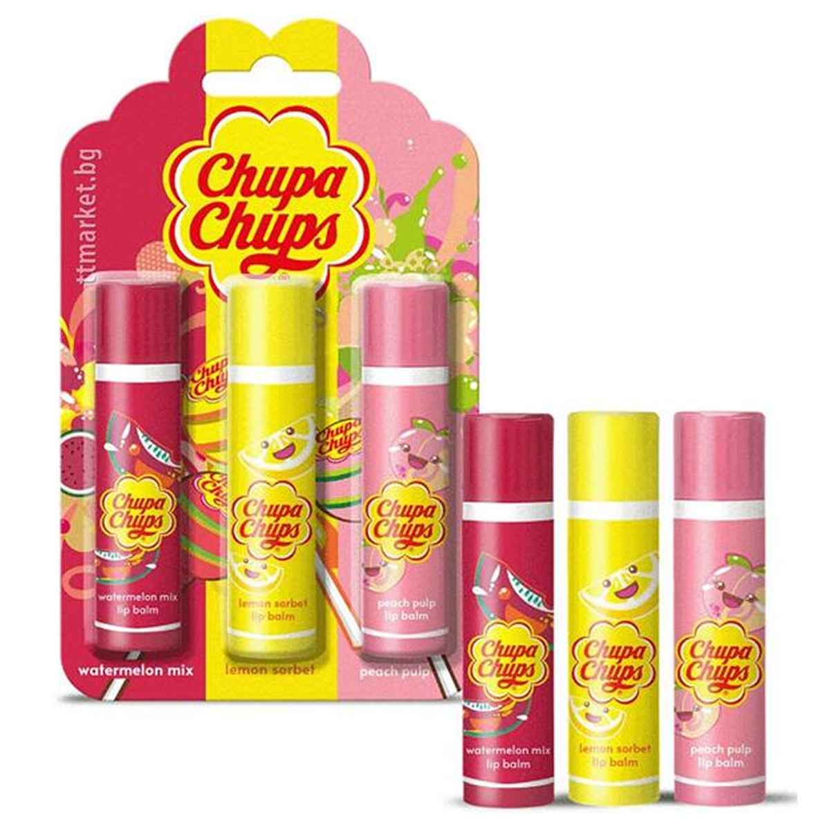 Chupa Chups - Watermelon Mix + Lemon Sorbet + Peach Pulp - Lip Balm