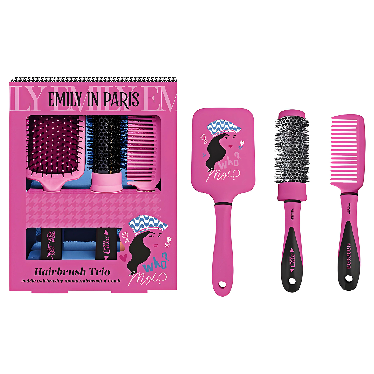Emily in Paris - Hair Care Trio - Round Brush, Paddle Brus & Comb