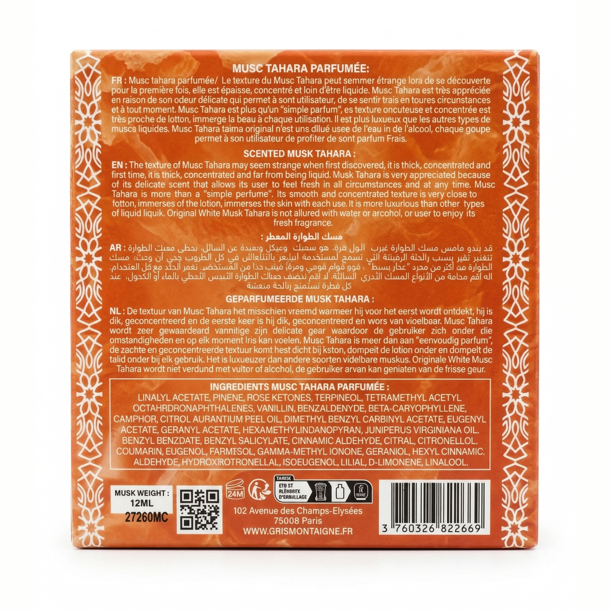 12ml Gris Montaigne - Musc Tahara Mango Cream - Concentré de Parfum