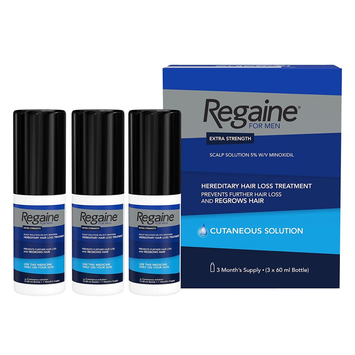 Regaine - Extra Strangth 5% Minoxidil 3mois D'utilisations 3*60ml