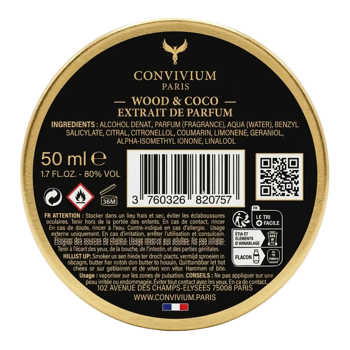 50ml Convivium Paris - Wood & Coco - Extrait de Parfum Mixte