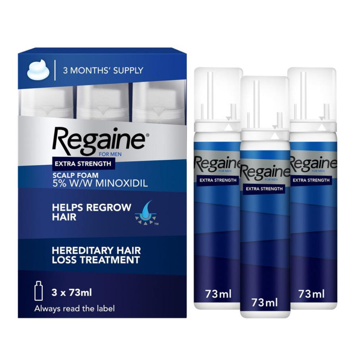 Regaine - Extra Strangth 5% Minoxidil 3mois D'utilisations 3*73ml