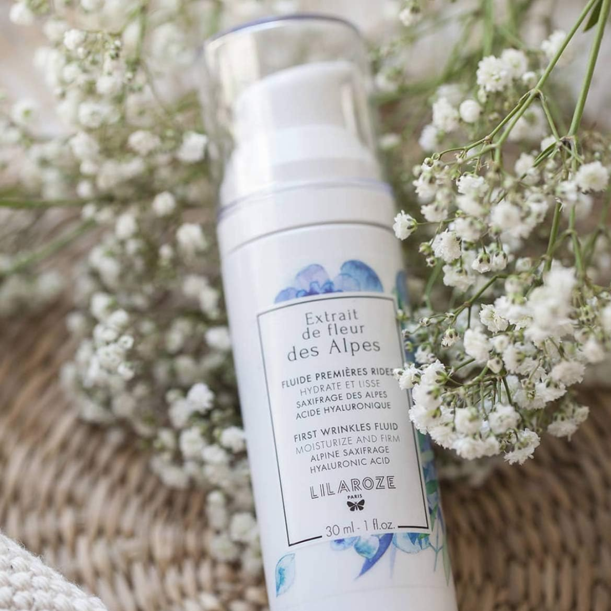 30ml Lilaroze Paris -  Fluide Première Rides Extrait de Fleur Des Alpes Hydrate et Lisse Acide Hyaluronique