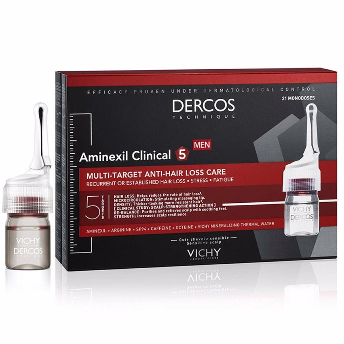 21*6ml Vichy - Dercos Aminexil Intensive 5 Men Cuir Chevelu Sensible 21 Ampoule de 6ml