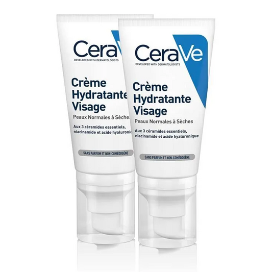 2*52ml CeraVe - Crème Hydratante Visage Niacinamide, Acide Hyaluronique Peau Normale à Sèche