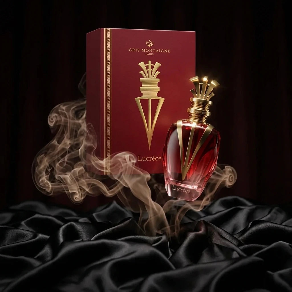 Un concept en lévitation poétique : le coffret bordeaux de image_ee1e0.jpg semble flotter doucement à la verticale au-dessus d'un chaos de soie noire froissée. Une fumée de benjoin épaisse et parfumée ondule de manière réaliste autour de sa base. L'éclairage est théâtral, concentré uniquement sur le rouge carmin du carton et l'éclat de l'or poli de image_2ee1e0.jpg. Style : Campagne publicitaire conceptuelle d'avant-garde. (gemini-3.1-flash-image-preview)