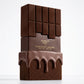 Creative e-commerce shot of the Arabiyat Sugar Chocolate Ganache perfume bottle inspired by image_a2e8e7.jpg. The bottle stands elegantly on a dark slate surface, surrounded by rich cocoa powder dusting, a few glossy dark chocolate truffles, and delicate chocolate curls scattered around. The background is a soft, moody, dark brown and gold bokeh blur. Indulgent, luxurious, and deeply intense fragrance concept. Aspect ratio 1:1, size 1200x1200px. (gemini-3-pro-image-preview)