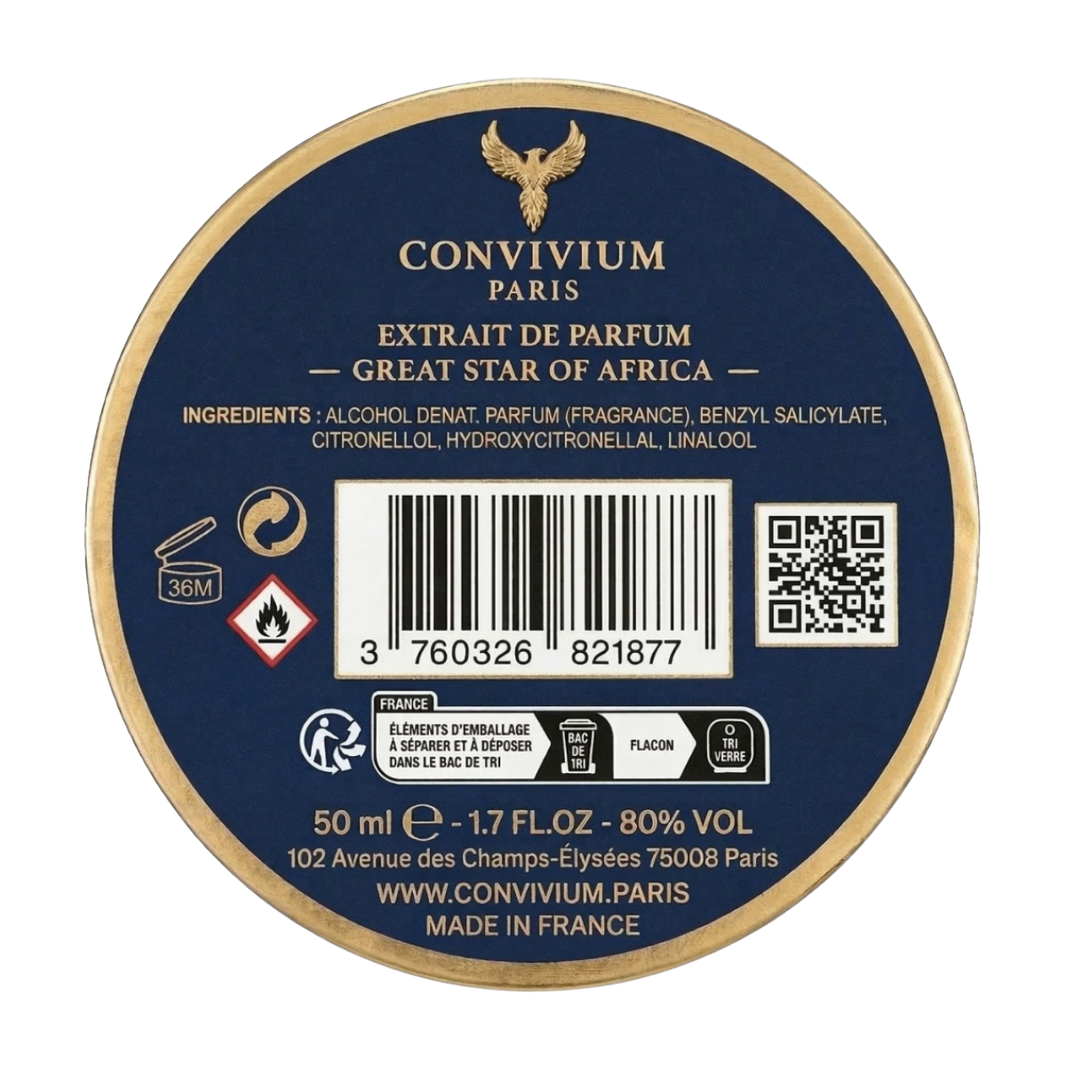 50ml Convivium Paris - Great Star Gold - Extrait de Parfum Mixte