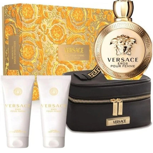 Versace - Set de Regalo Eros para Mujer EDP 100ml + Loción Corporal 100ml + Gel de Ducha 100ml + Bolsa