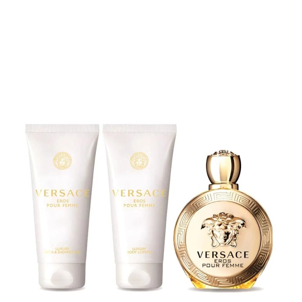 Versace - Estuche Eros para Mujer EDP 100ml + Lait Cuerpo 100ml + Gel de Ducha 100ml + Sac