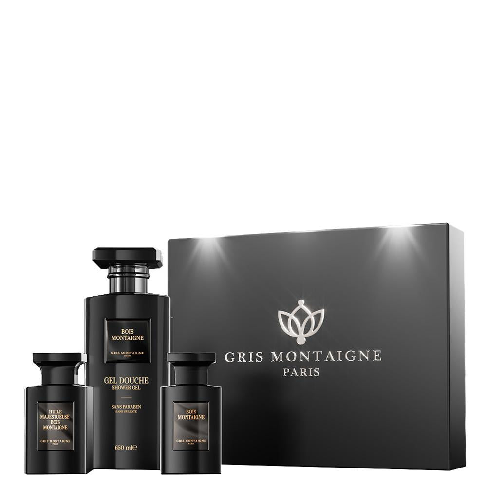 Gris Montaigne - Set de Regalo Madera de Montaigne Gel de Ducha 650ml + Perfume 75ml + Aceite 75ml