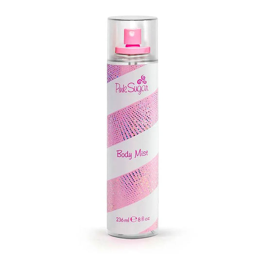 Frasco de Aquolina Pink Sugar Fragrance Brume con líquido rosa y diseño juguetón y dulce.