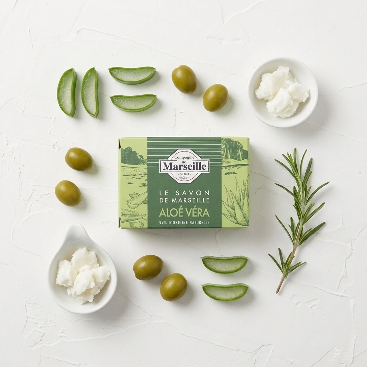 Compagnie de Marseille - Aloe Vera - Savon de Marseille 99% d'Origine Naturelle
