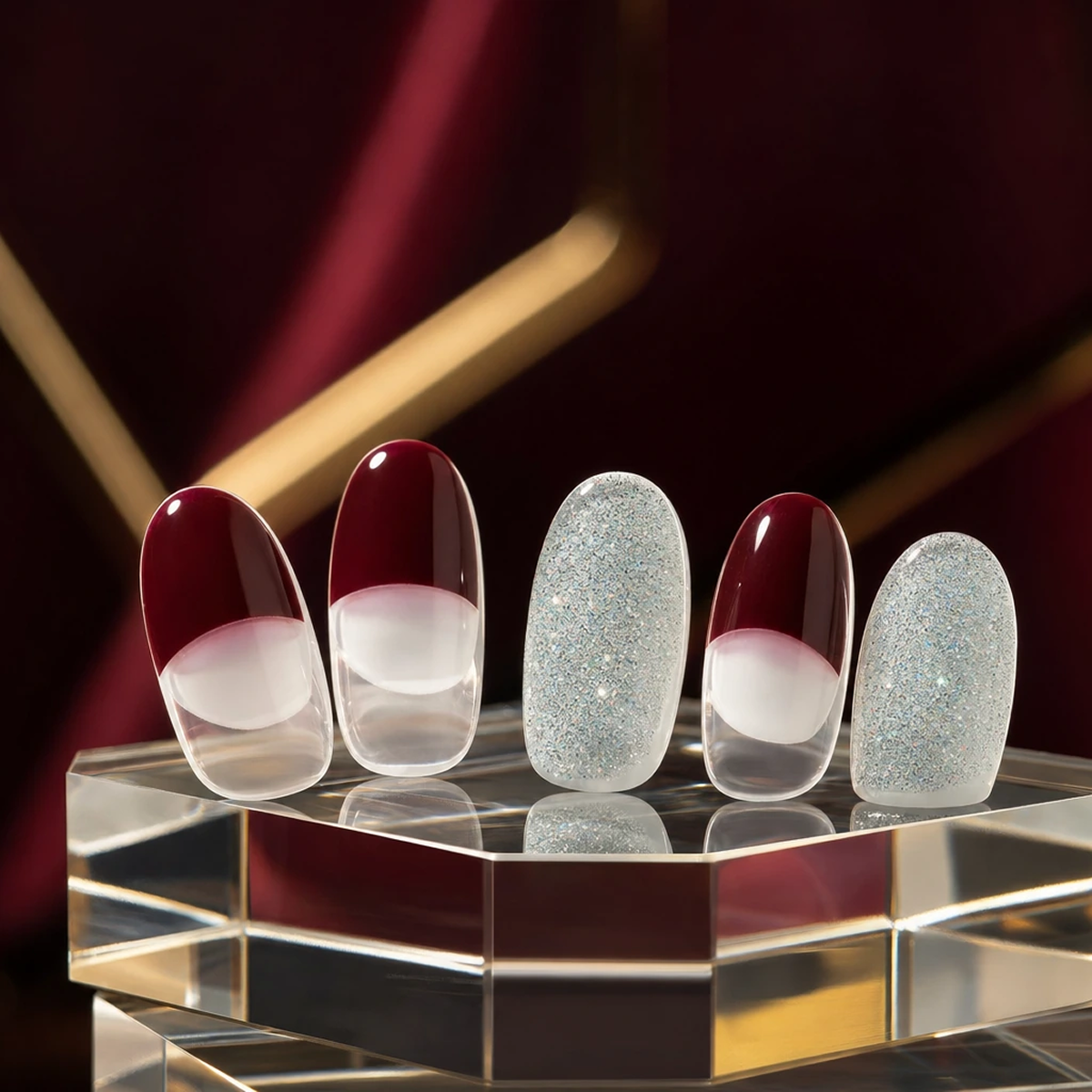 EDGE U - Glam Burgandy French - Bandes pour Ongles