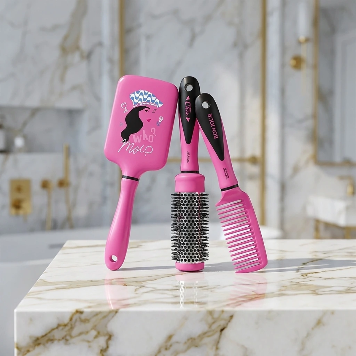 Emily in Paris - Hair Care Trio - Round Brush, Paddle Brus & Comb